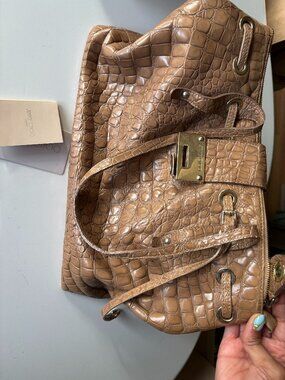 Jimmy Choo Tan Croc-Embossed Leather Rhea Handbag w/ Certificate of Authenticity